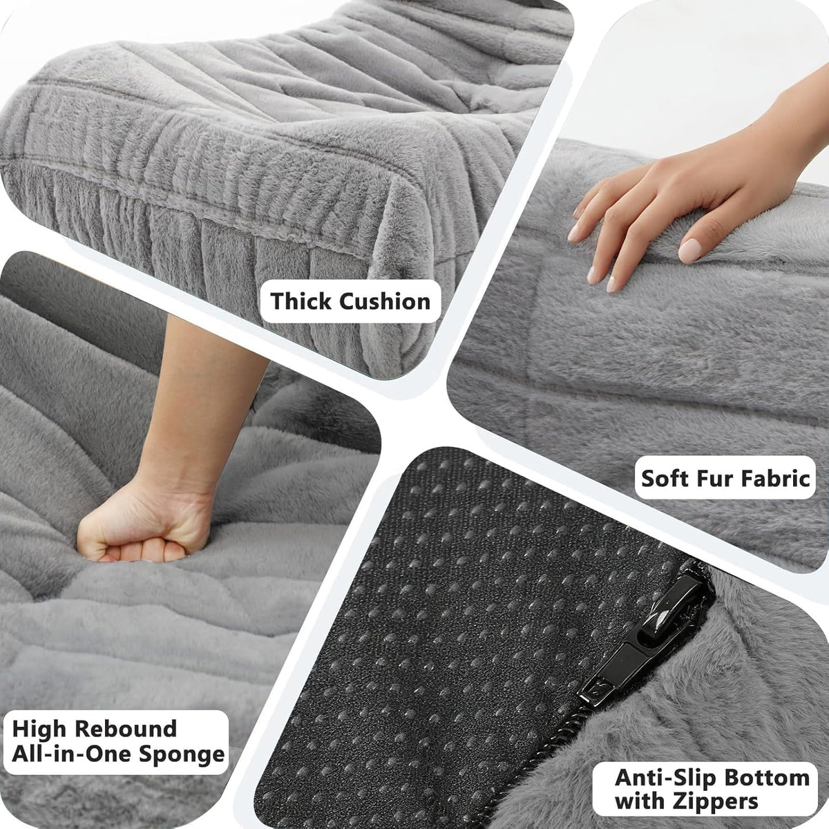 Bean Bag Chair w/ Filling, Comfy Lounge Chair, Floor Sofa Adults (Grey)