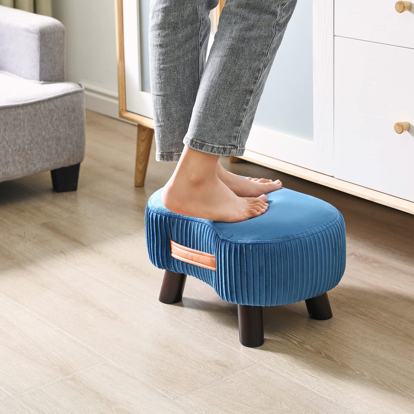 YMYNY Ottomans, Small Curved Footstool with Handle, Sofa Stool with Soft Seat Cushion, for Bedroom, Living Room, Hallway, 40 × 28 × 23CM