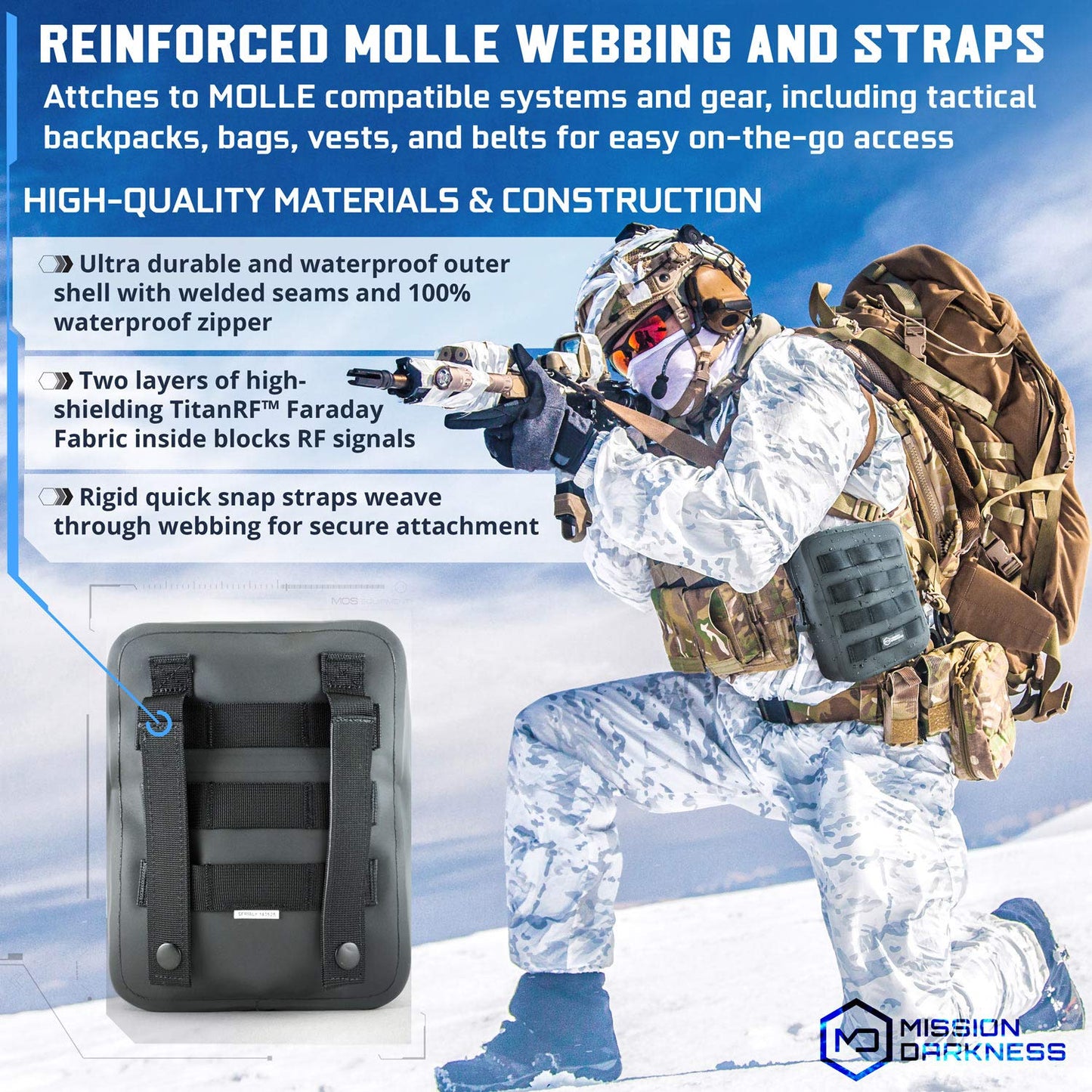 Mission Darkness Dry Shield MOLLE Faraday Pouch (2nd Gen) // Waterproof & Submergible Dry Bag + RF Shielding Liner. Signal Blocking, Anti-tracking,