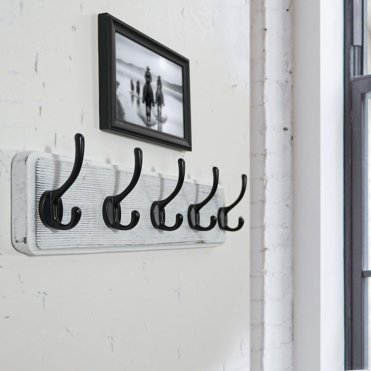 WEBI Coat Rack Wall Mounted,Wood Coat Hooks Wall Mounted,16" Hole to Hole,Large Coat Hanger Wall Hook Rack,5 Hooks for Hanging