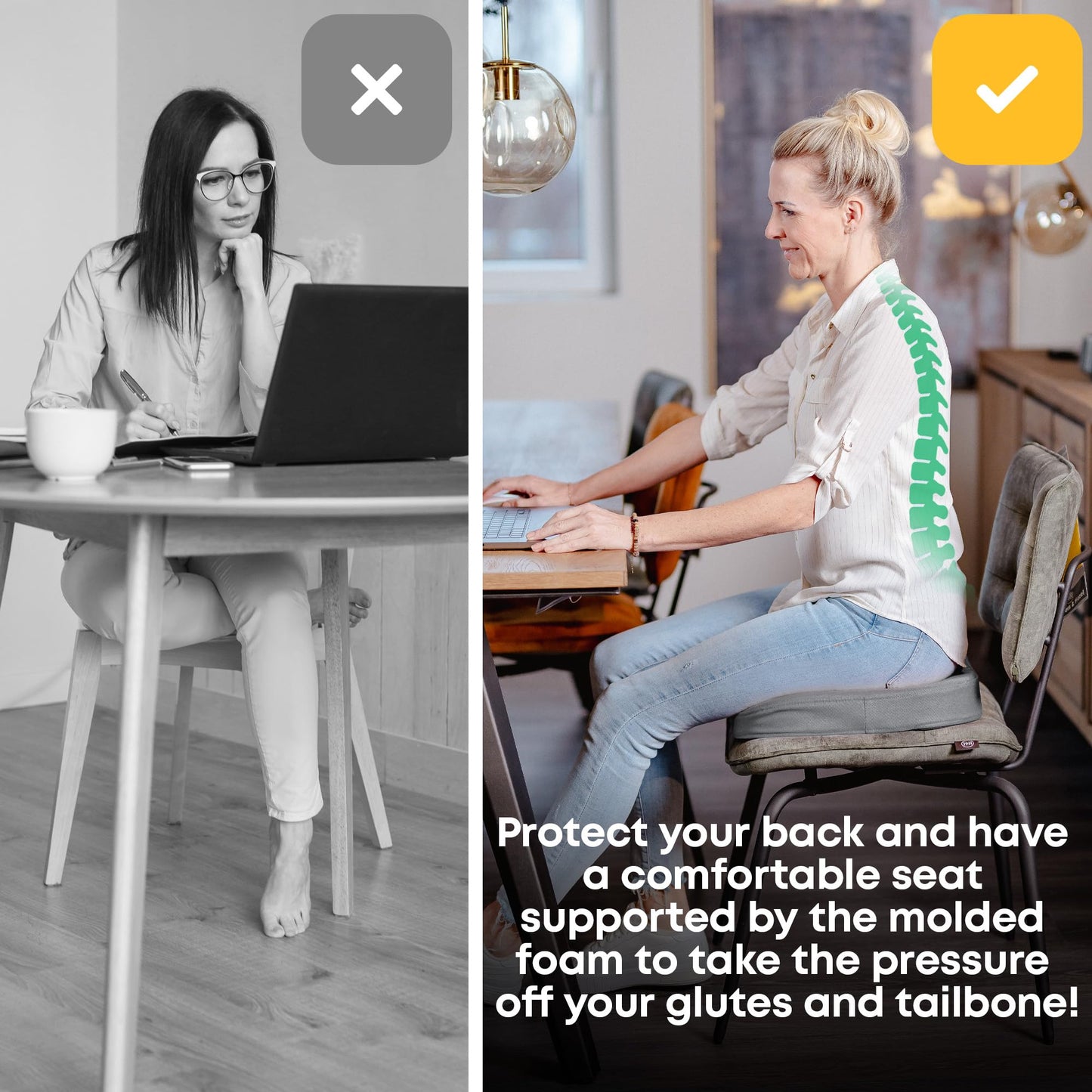 SANTERGO Orthopedic Seat cushion [PATENTED & STABLE] Lumbar Coccyx | Seat cover office chair car wheelchair | seat cushion, ergonomic back cushion