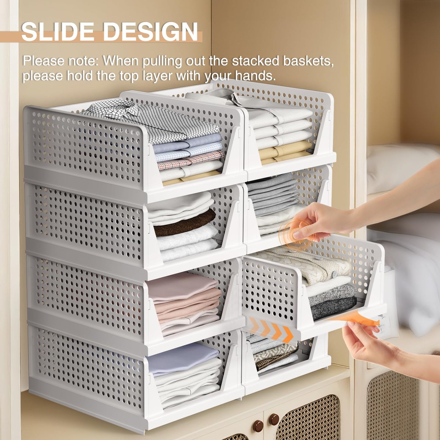 Tuocal 8 Pack Wardrobe Storage Organisers, Folding Closet Organisers Plastic Storage Drawer