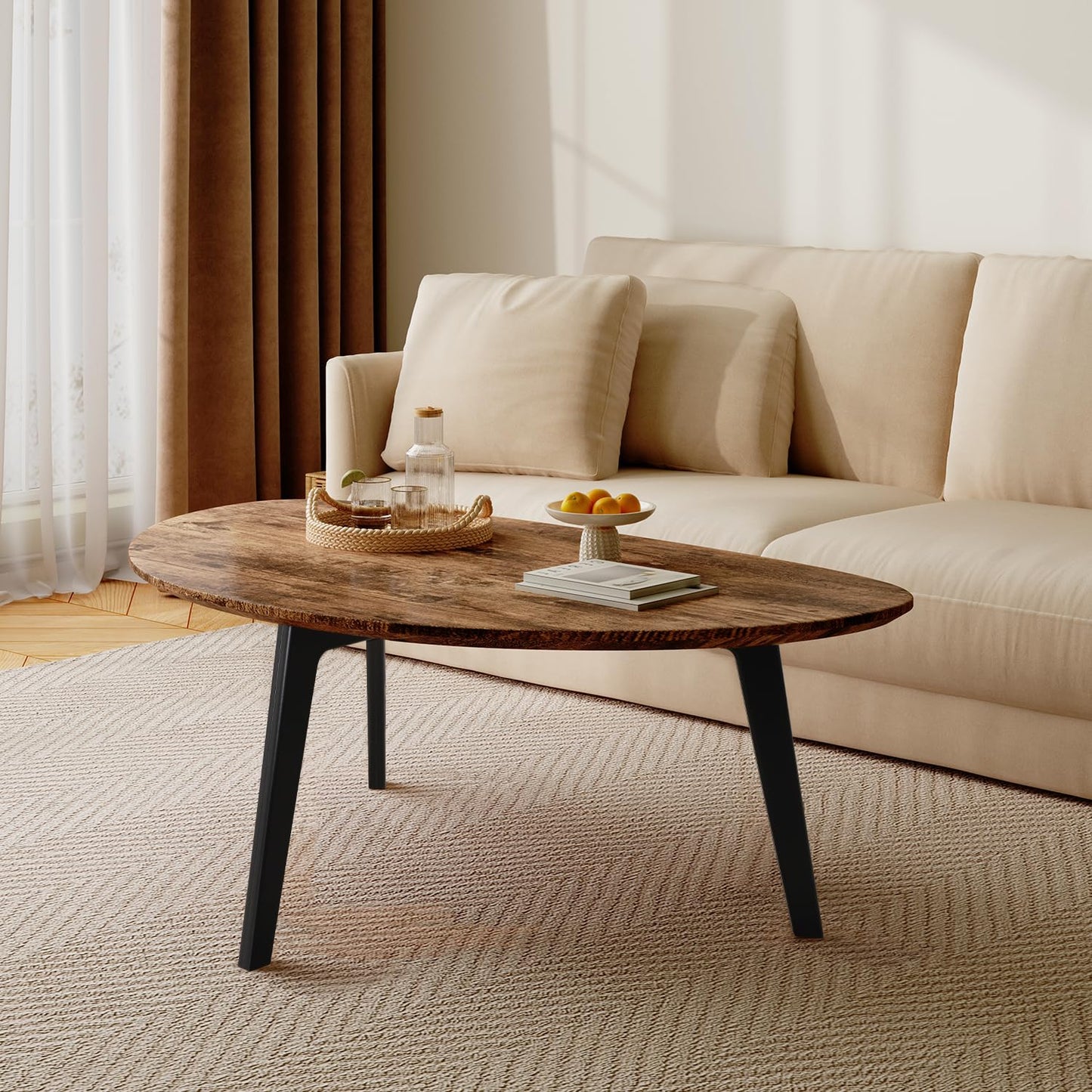 WDSHIYI Oval Coffee Table Mid Century Modern Small Wood Coffee Tables Chic Triangle Design for Home Office Farmhouse Furniture Easy Assembly