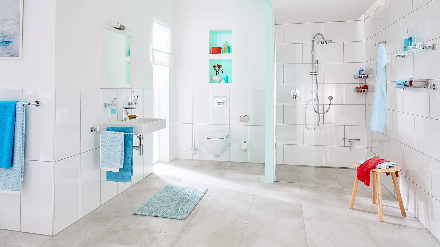 tesa® Loxx Toilet Brush, high Gloss Chromed Metal, self-Adhesive, Adhesive mounting Technology, 160 mm x 379 mm x 112 mm
