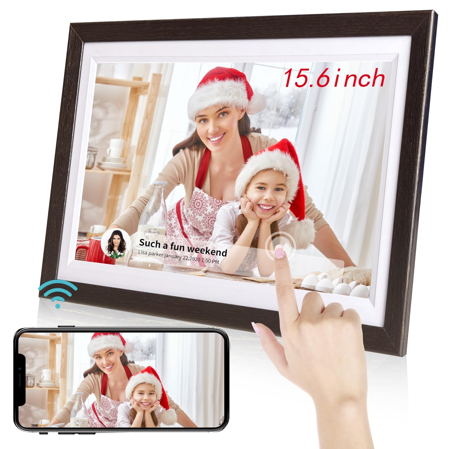 BYYBUO 32GB 15.6 inch WiFi Digital Picture Frame 1920x1080 FHD Large Smart Digital Photo Frame IPS Touch Screen Auto-Rotate Wall Mountable Share