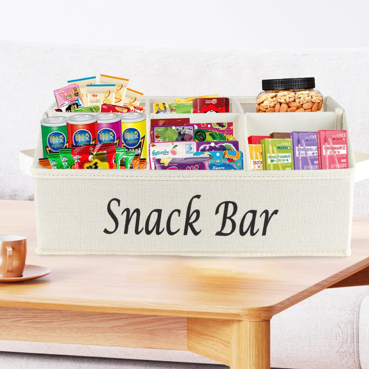 Xbopetda Snacks Box Container, 6 Compartment Snack Tray with Handles, Food Storage Organizer Bins, Trapezoid Storage Basket for Chips Candy Snacks