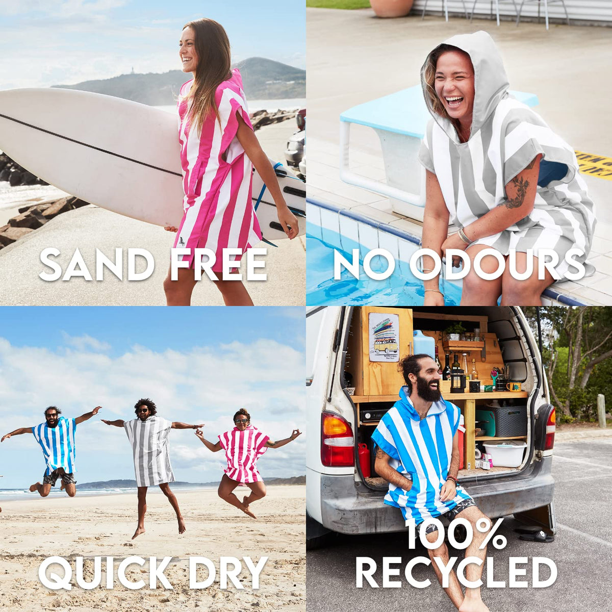 Dock & Bay Adult Beach Poncho - Hooded Towel with Deep Pockets - for Beach & Pool - Super Absorbent, Quick Dry - Bondi Blue, Large (105x80cm, 41x31)