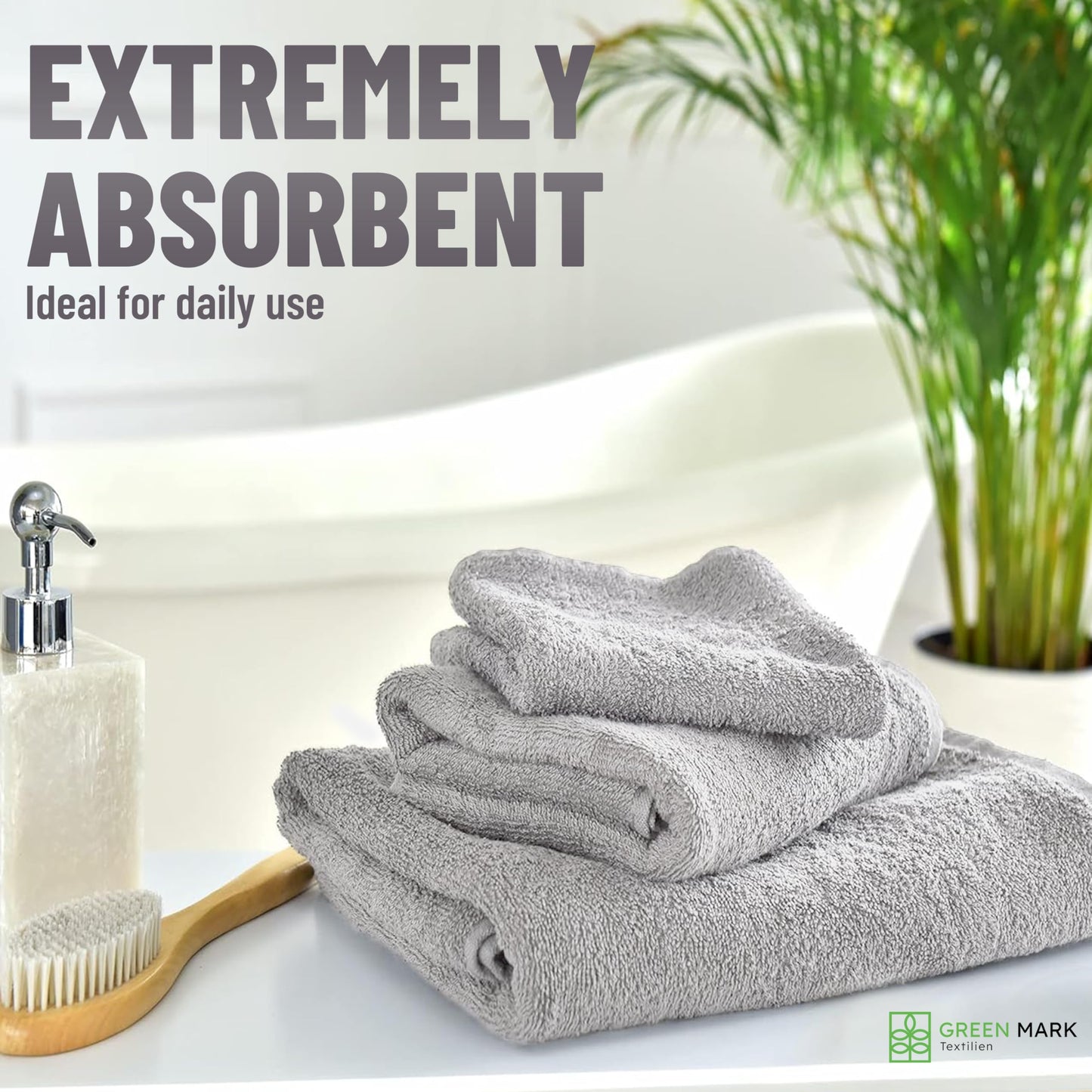 NatureMark 8-Piece Terry Towel Set with Various Sizes – 4 Guest Towels, 2 Hand Towels, 2 Bath Towels | Colour: Silver Grey | 100% Cotton