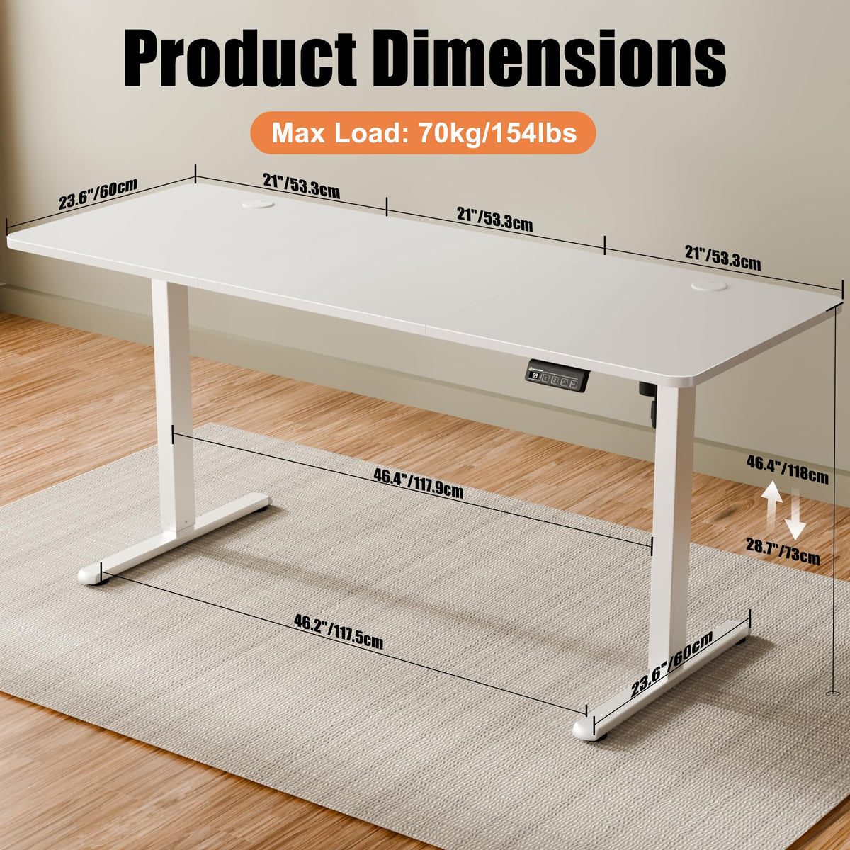 ERGOMAKER Electric Standing Desk 160x60cm, 2 Memory Presets, White