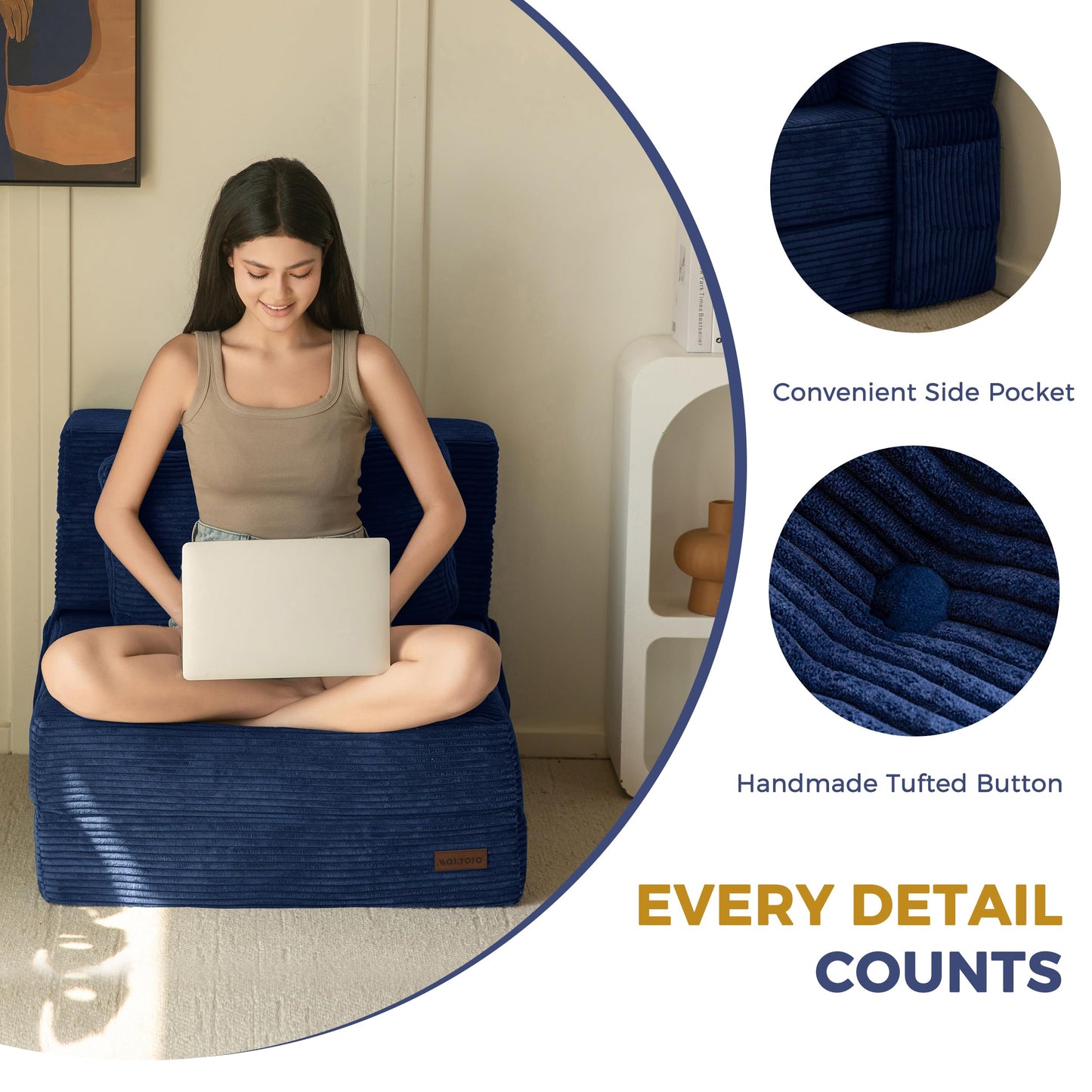 MAXYOYO Folding Foam Sofa Bed, Tri-Fold Mattress with 1 Pillow, Convertible Sofa Chair Futon Z Bed with 15cm Thincken Foam