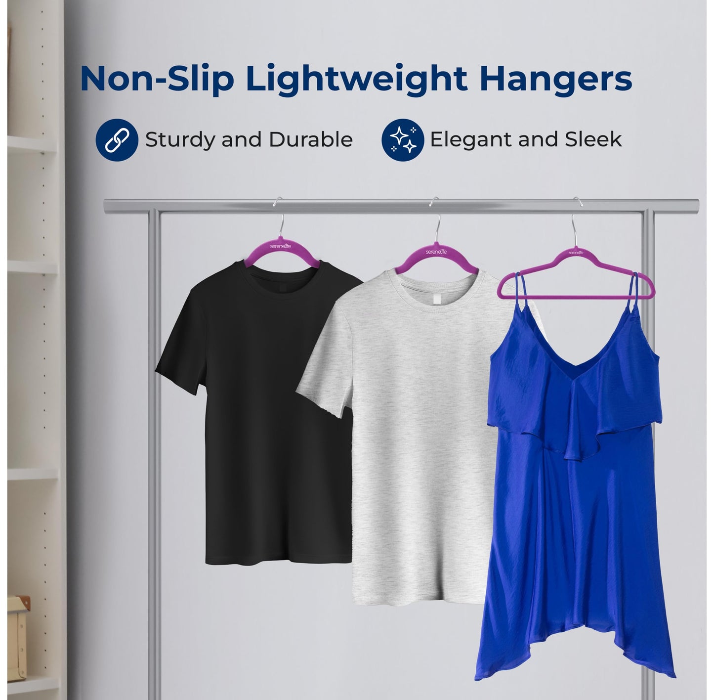 SereneLife Velvet Hangers 20 Pcs, Non Slip Heavy Duty Hanger Set with 360° Swivel Hook, Smooth Velvet Finish to Protect Fabric, Lightweight