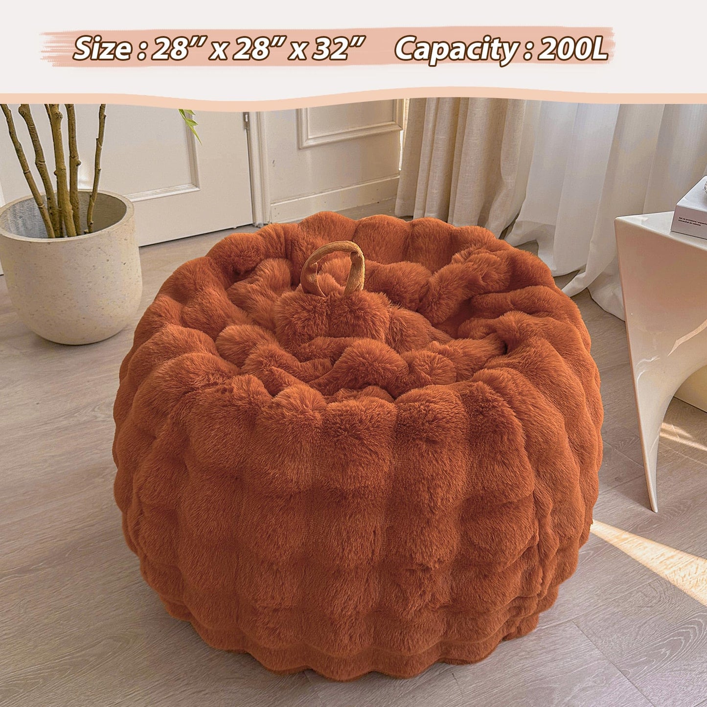 LIFEREVO Kids Faux Rabbit Fur Bean Bag Chair Cover, No Filler, Burnt Orange