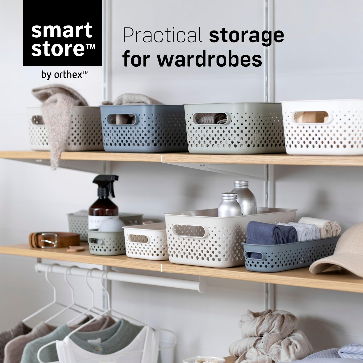 SmartStore Storage Basket with Handles in Grey 10 x 1,6L (20,5x14,5x7,5cm) | Storage Bin From Recycled Plastic | Essence S Storage Box