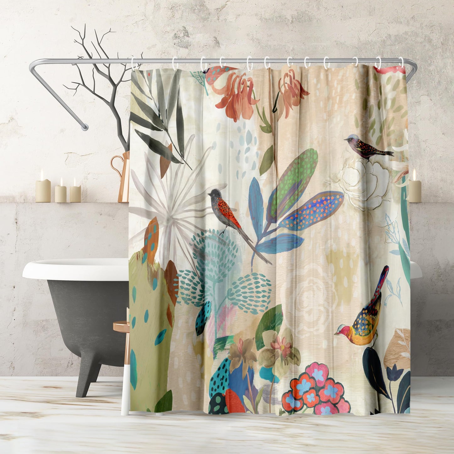 Americanflat 71x74 Floral Shower Curtain - 100% Polyester Shower Curtain with 12 Hooks - Shower Curtains for Bathroom - Art Shower Curtain by PI