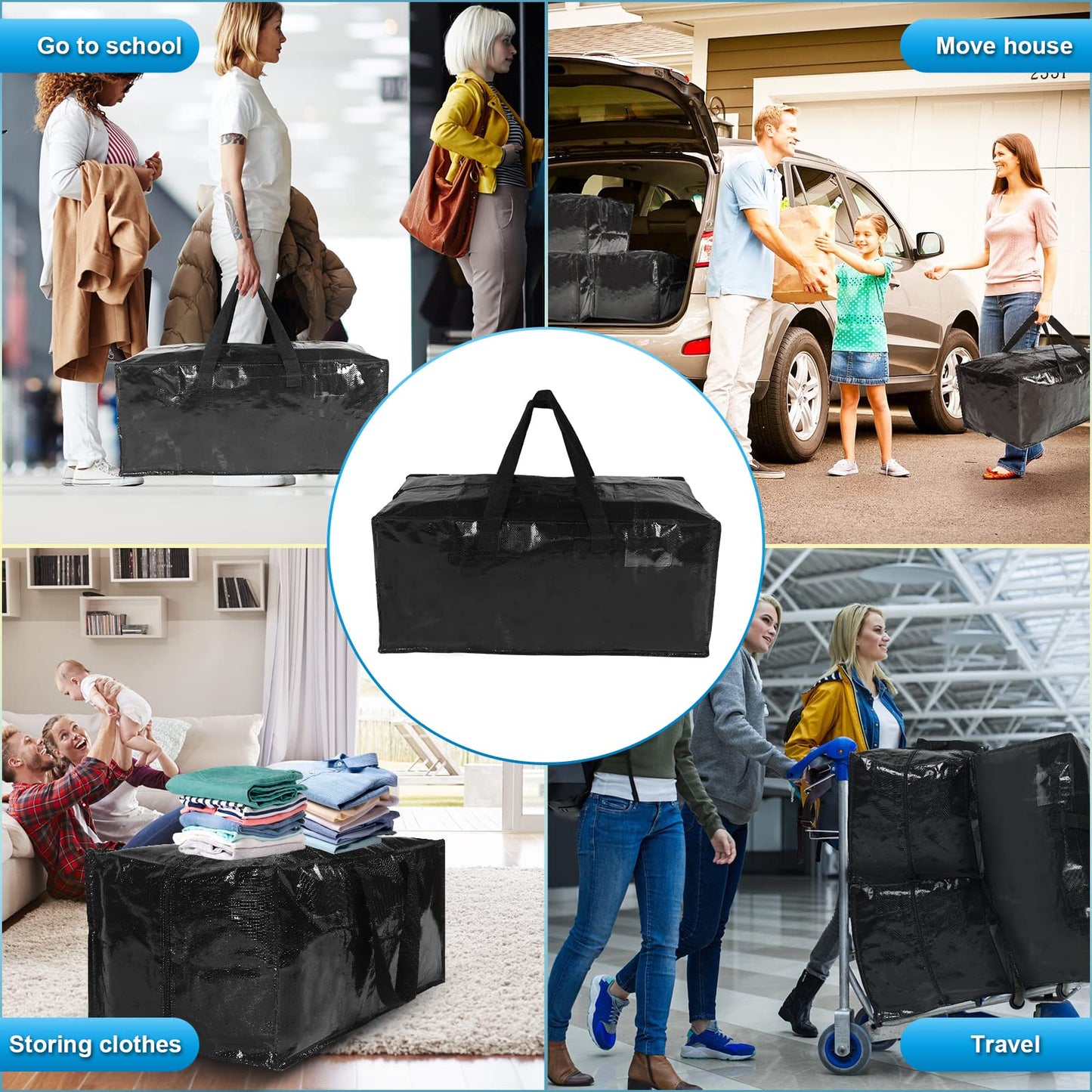 Moving Bags, ZIZINET Moving Bags Extra Large Strong,90L Big Bags with Backpack Straps,Handles, Zippers and Tag Pocket, for Moving,Travelling,Camping,