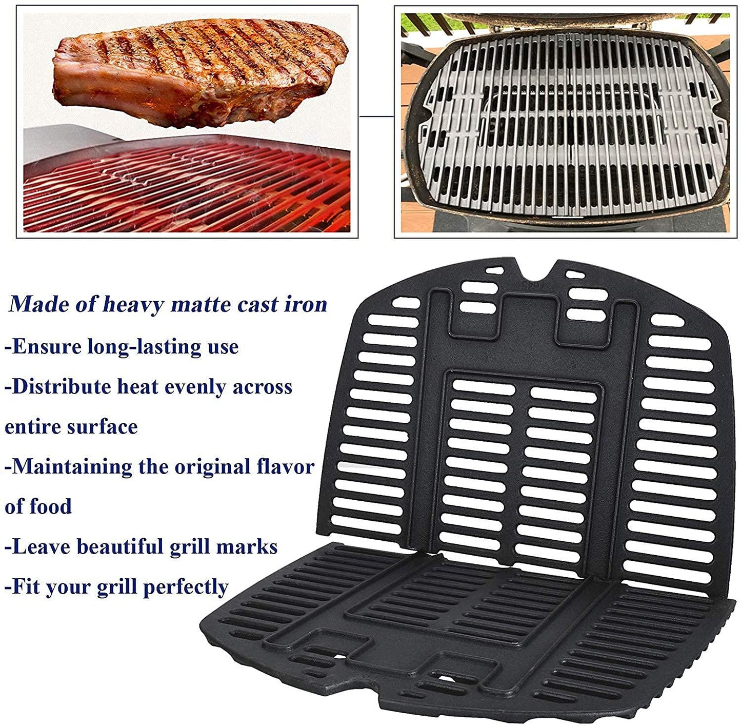 GFTIME 27.3x 38.8cm 7645 Cast Iron Cooking Grate Grids for Weber Q200, Q220, Q2000, Q2400 Series Gas Grill, Barbecue Grill Parts Grill Grids