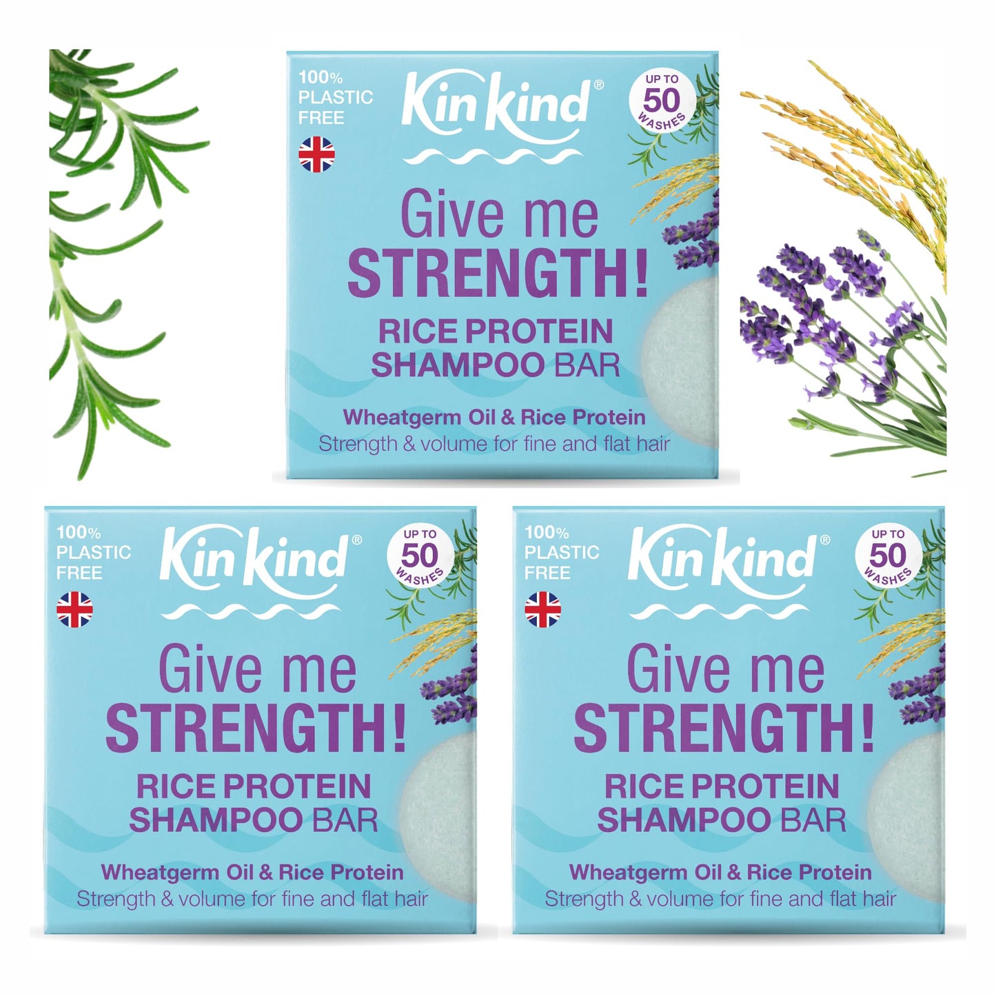 KinKind Rice Water Shampoo Bar for Hair Growth. Give Me STRENGTH! 3 Shampoo Bars for hair UK made. Solid Shampoo Bar with Rice Protein. Natural Hair