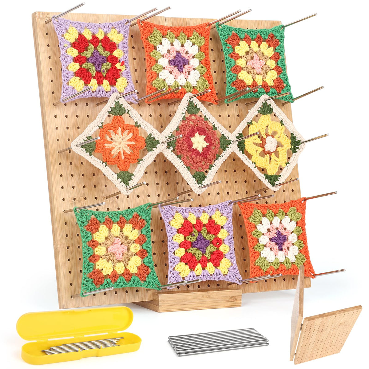 Aeelike Crochet Blocking Board 13 inch, Foldable Crochet Blocking Board and Pins, Large Blocking Board for Crochet Granny Square and Knitting