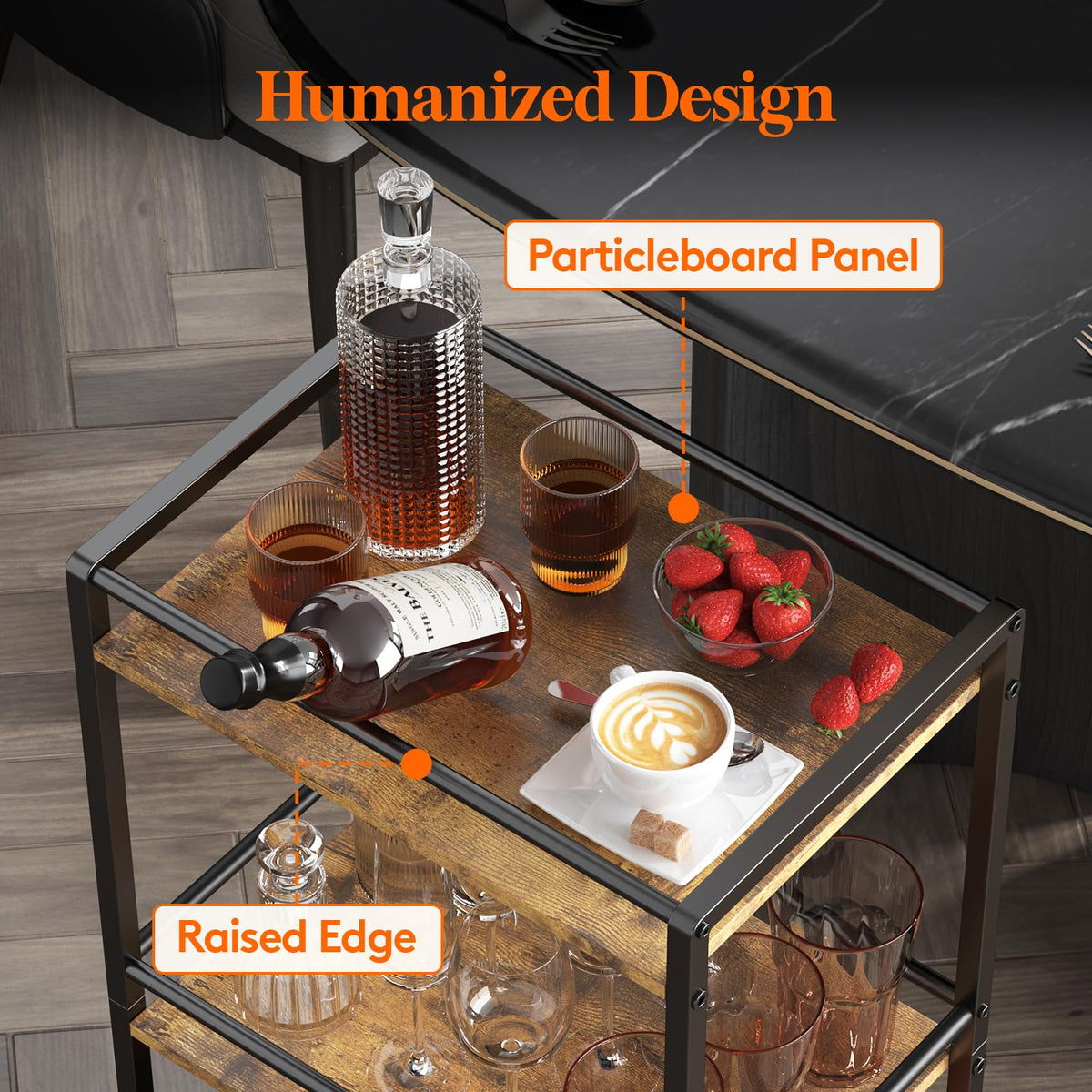 Lifewit Drink Cart, 3-Tier Rolling Bar Cart, Tea Serving Trolley on Lockable Wheels, Kitchen Cocktail Alcohol Trolley for Dining Living Room, 43.2 x