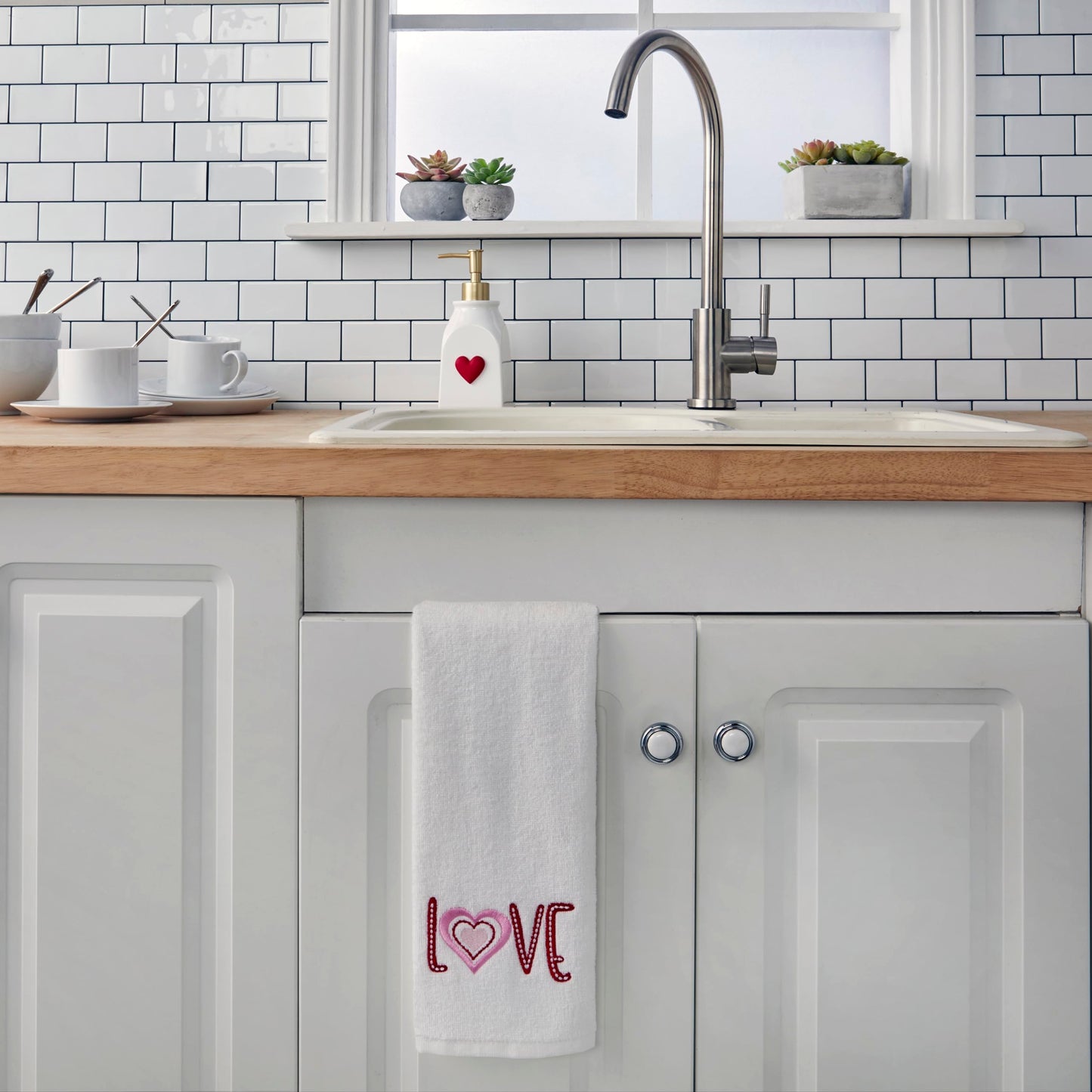 SKL Home by Saturday Knight Ltd. Valentine's Day Love Hand Towel Set, White 2 Pack