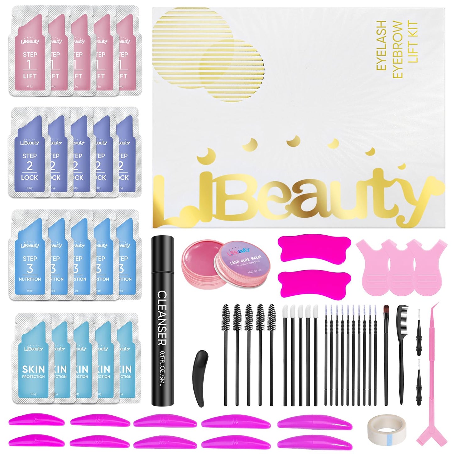 Libeauty Lash Lift Kit - Eyelash Lift Kit, Lash Perm Kit with Glue Balm and Reusable Super Sticky Eye Pads, Version Lash Curling Tools for Quick Lash