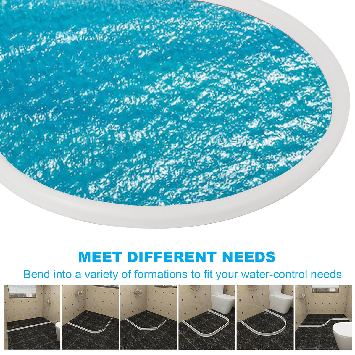 1M Wet Room Floor Barrier, 8.9cm Height TPE Curved Shower Threshold Water Barrier, Wet Room Shower Seal Strip