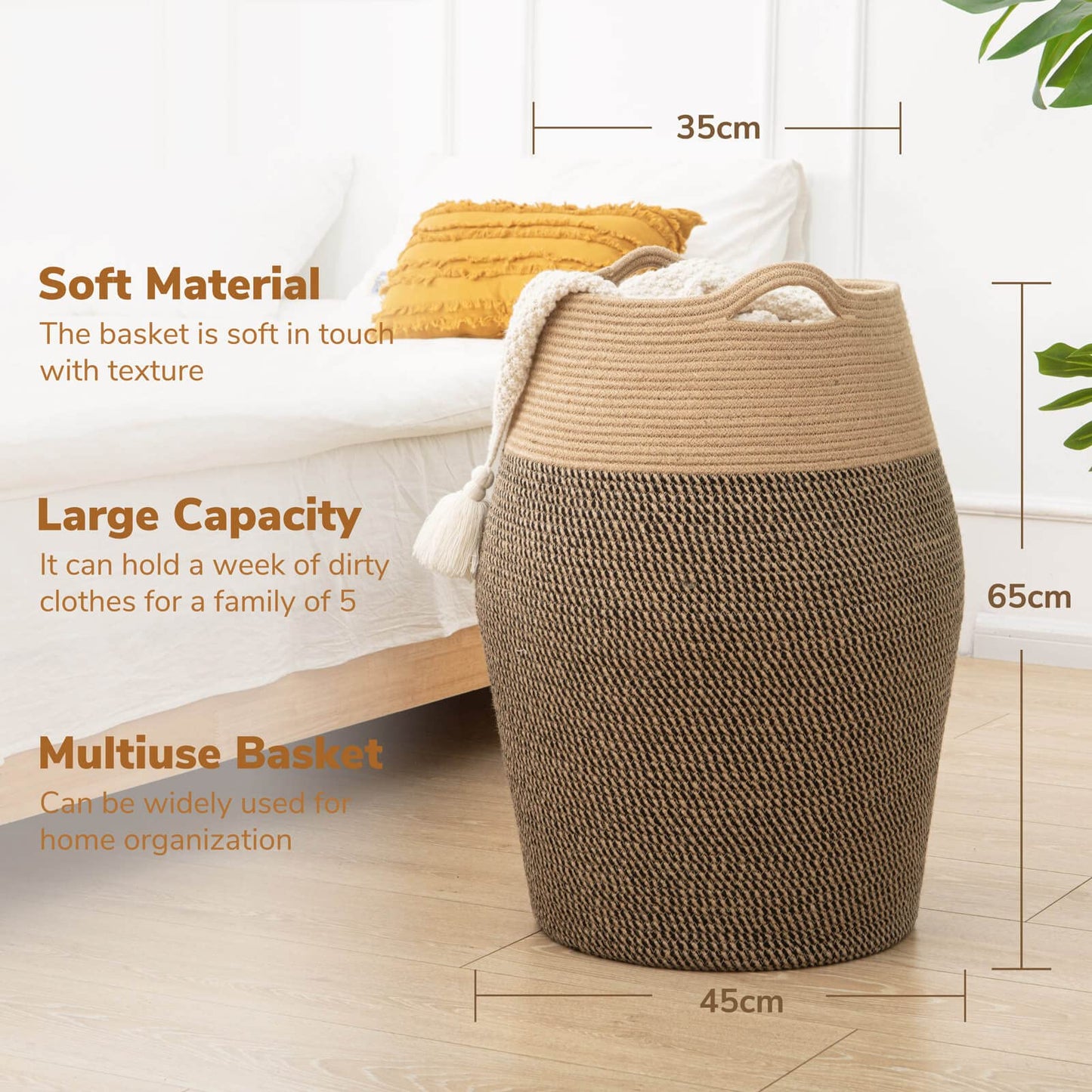 Laundry Hamper Tall Slim Laundry Basket with Handle Dirty Clothes Basket Jute Rope Washing Baskets for Laundry Blankets Toy Towel Storage in Laundry