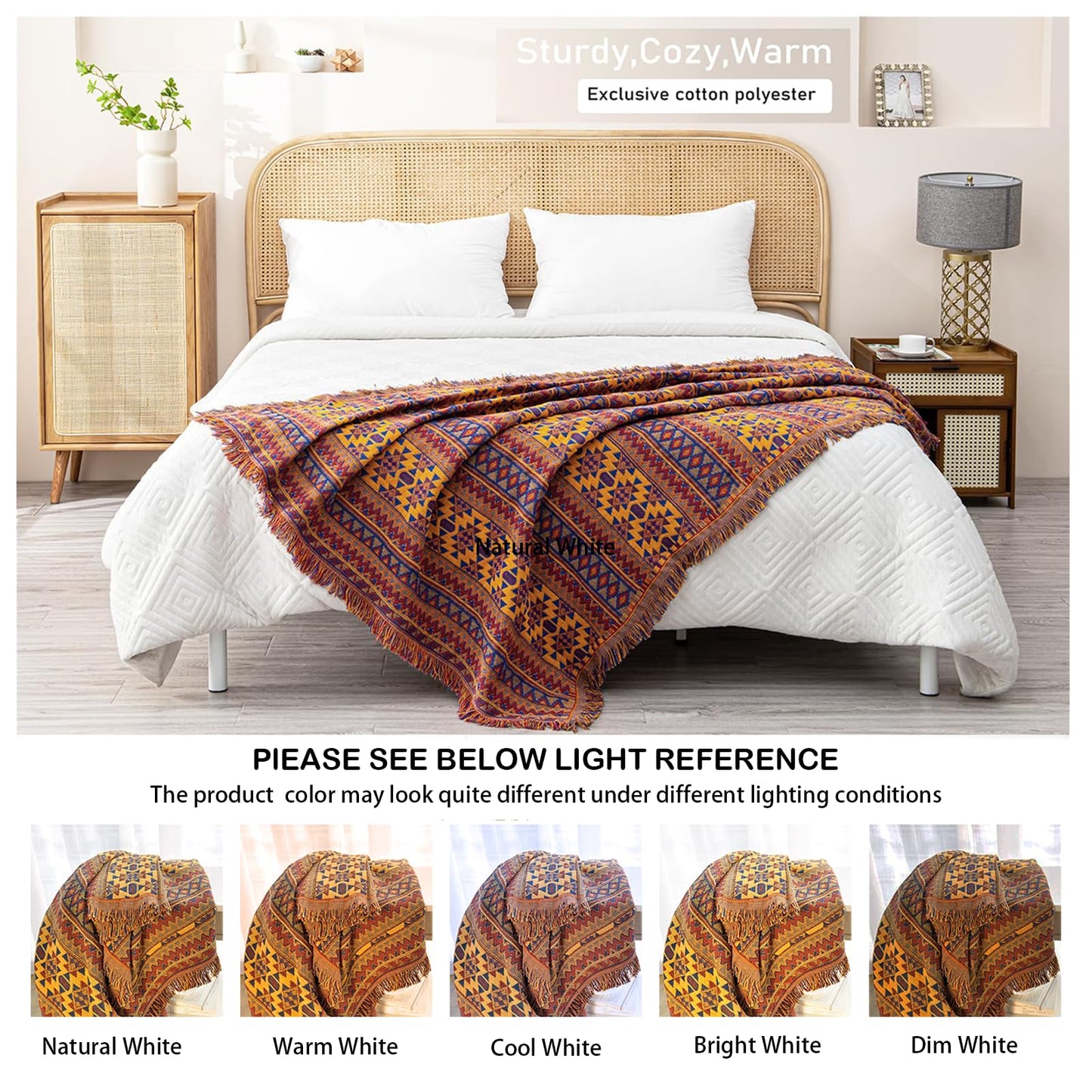 VANJOROY Bohemian Sofa Large Throw Blanket with Tassels, 100% Handwoven Cotton Knitted Armchair Throw for Seater,Settees,Couch and Bed (180 *