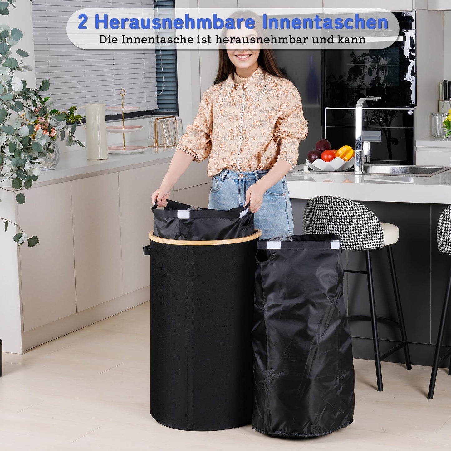 efluky Deposit Bottles Collection Container with Lid, Large Deposit Bottles Storage with Two Carry Bags, Black Container Empty & Waste Glass Storage