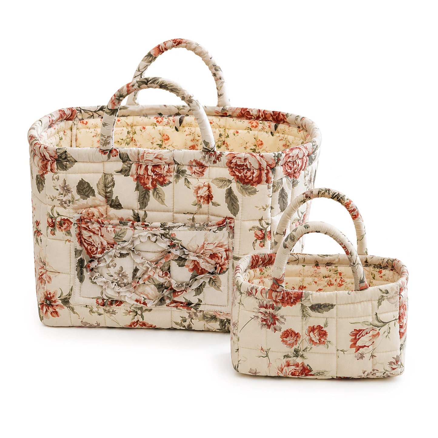 Boho Foldable Floral Storage Basket with Handles 2 PCs