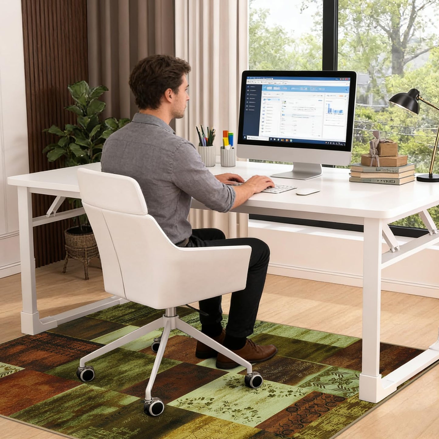 Homcomodar Office Chair Mat for Hardwood Floor 90x120cm Floor Mat Taupe