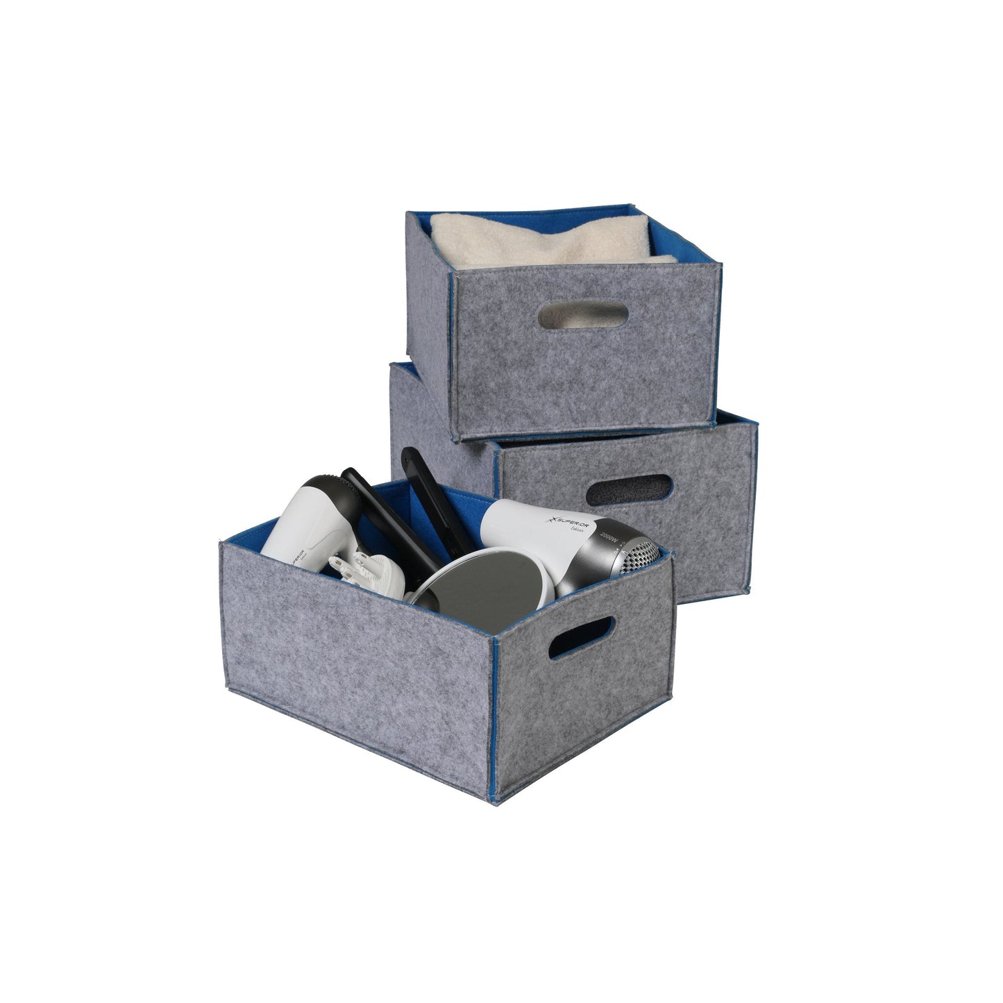 Kamino-Flam Storage Box Set in Grey, Felt Boxes with Blue Inside, Gentle Surface Storage Boxes, Heavy Duty Basket Set for Storing CDs and DVDs