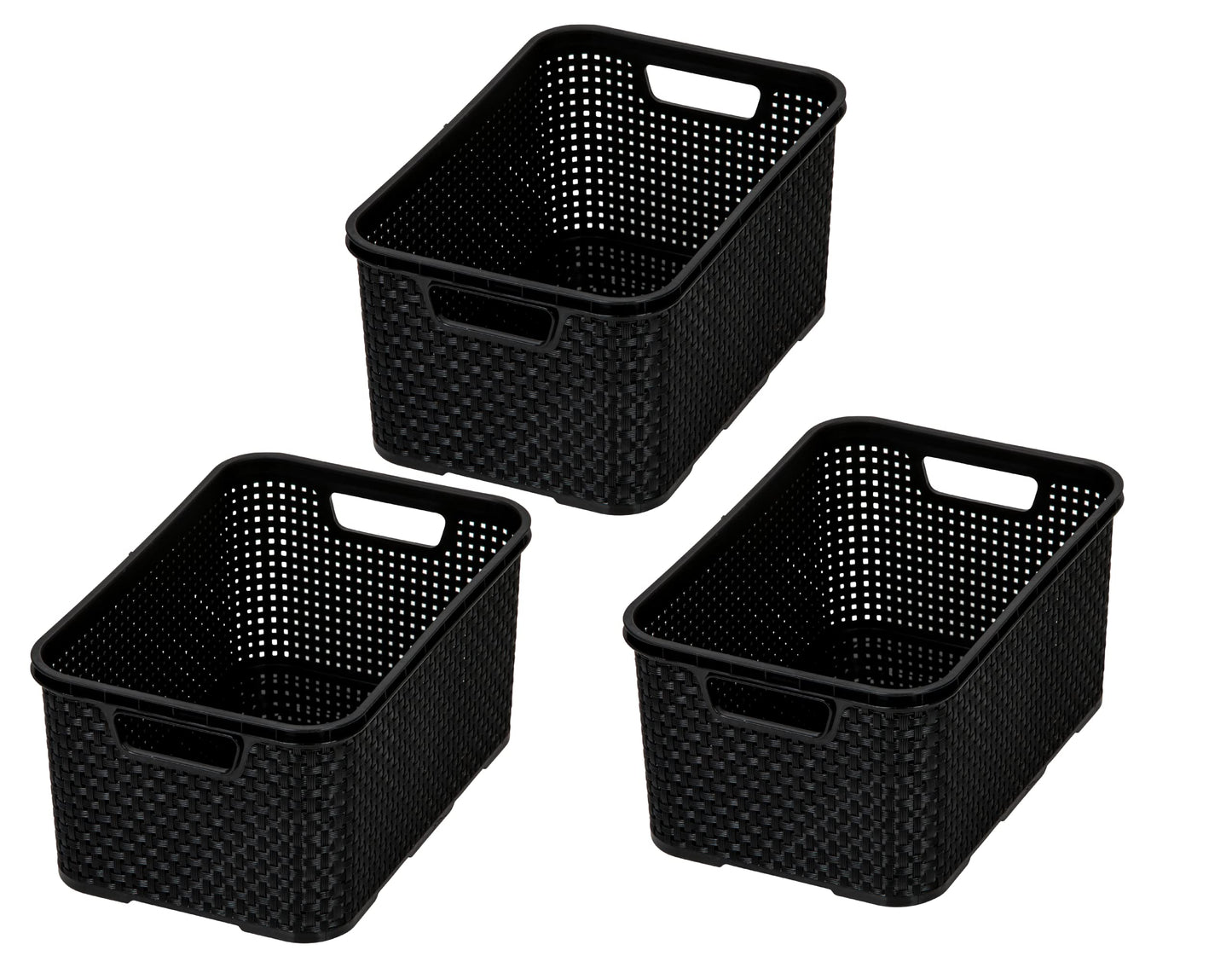 BranQ - Home essential Basket in Rattan Design Set of 3 Size S 7L BPA-Free Plastic PP Black 28.5 x 19.5 x 12.9 cm Small