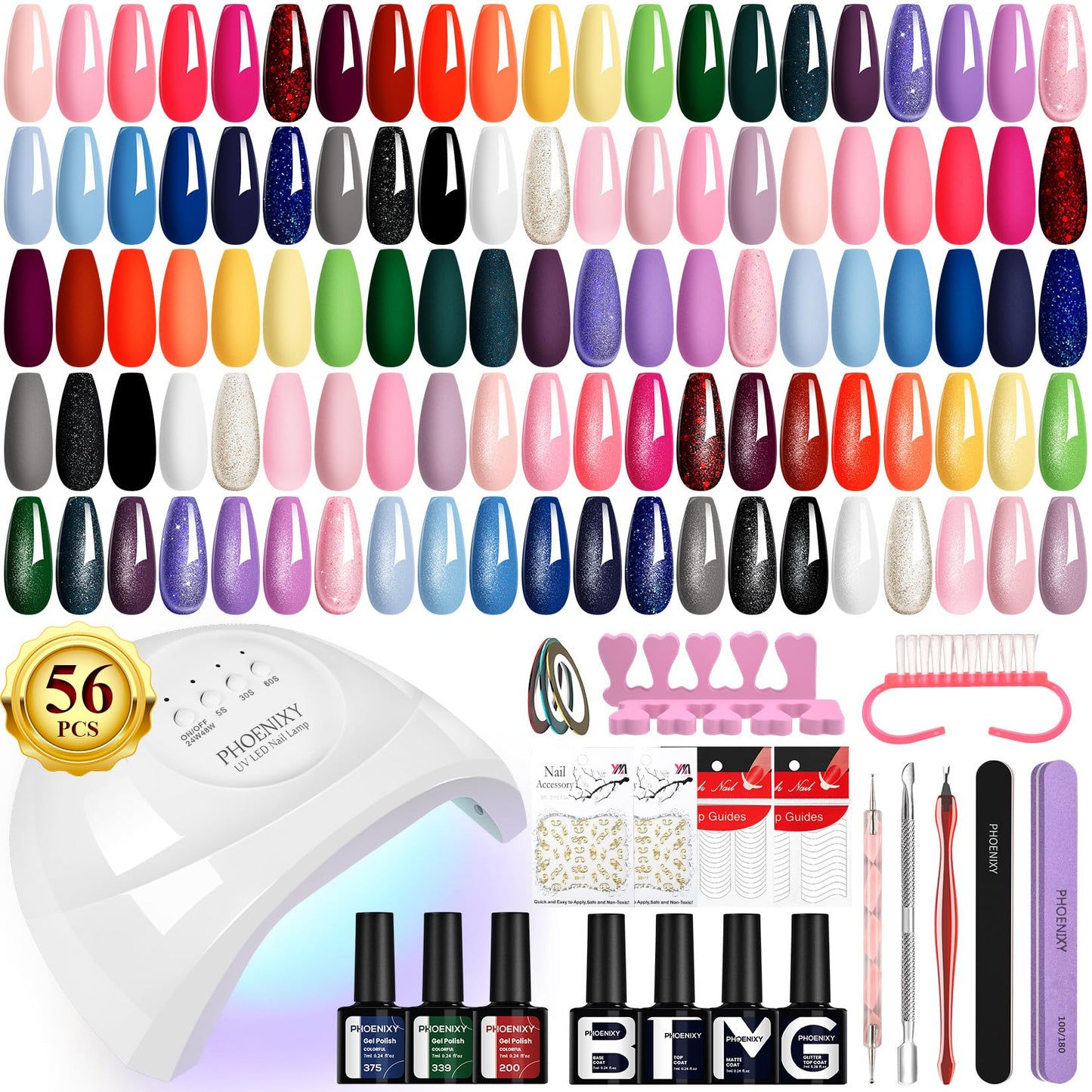 Phoenixy Gel Nail Polish, 36 Colours Gel Nail Polish Set with Lamp Starter Kit, 40 Pcs UV Nail Polish with Top Base Coat and 48W Manicure Lamp,