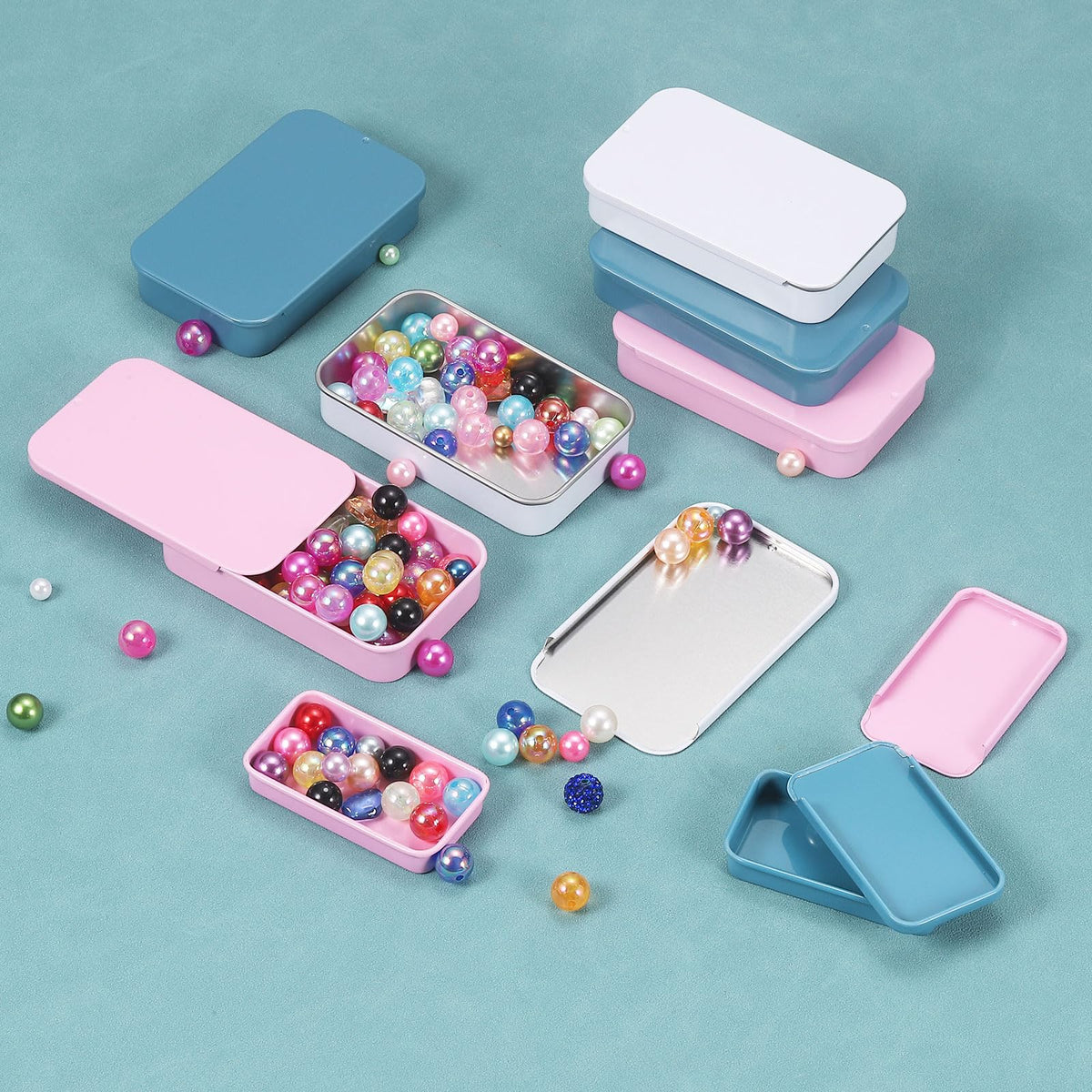 sourcing map 4 Pcs Metal Tin Box Container, 2.4x1.3x0.4 Inch Slide Top Tin Containers Empty Rectangular Storage Box Portable Mini Tin Case for Candy