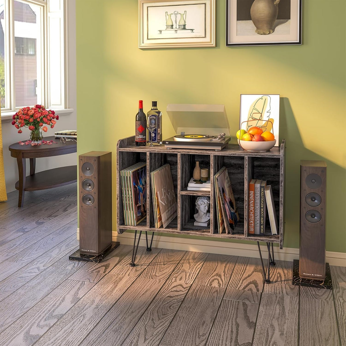 Garden 4 you Record Player Stand, Vinyl Record Storage,2-Tier 5 cube Turntable Stand Holds Up to 250 Albums,Vinyl Record Holder Cabinet