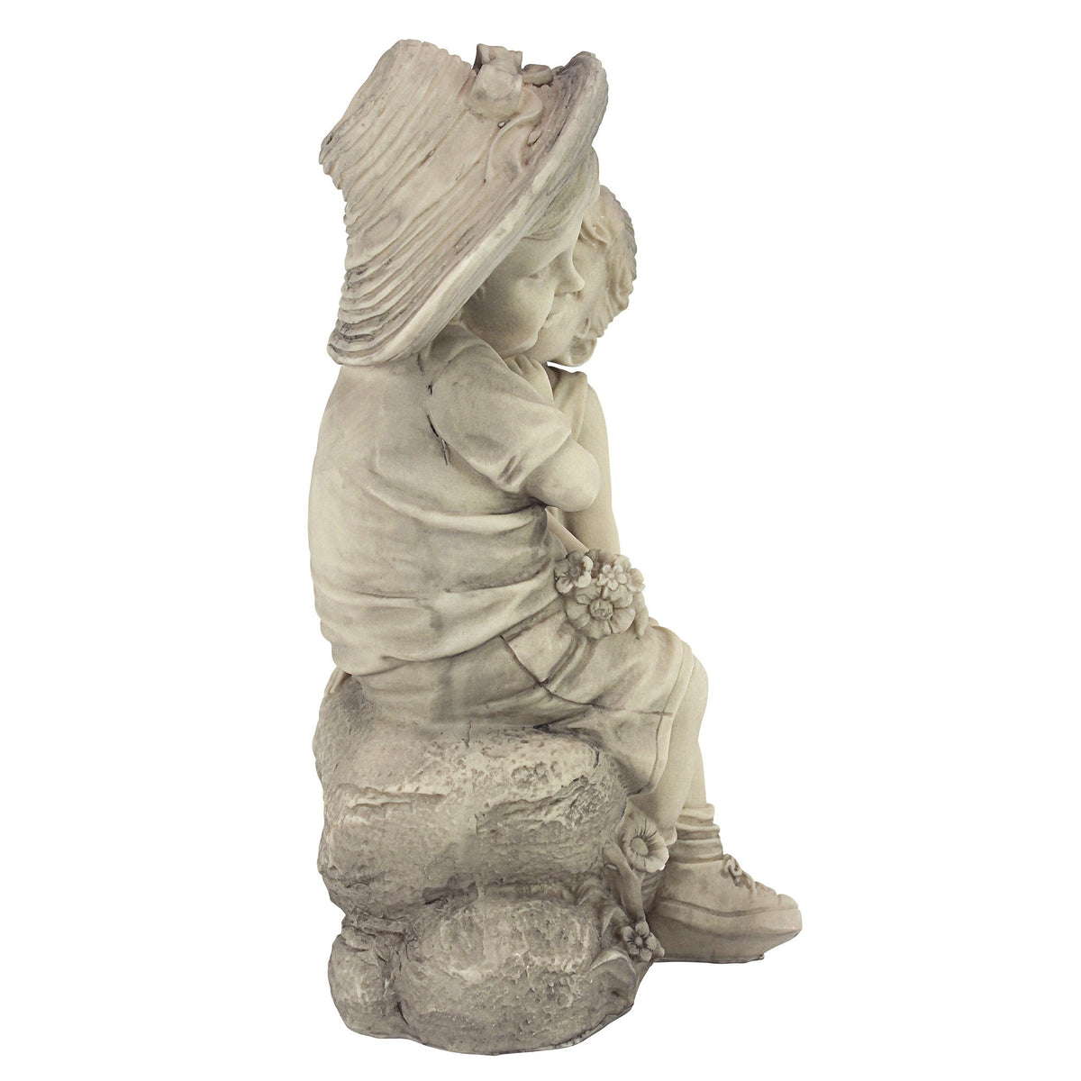 Design Toscano Kissing Kids Boy and Girl Garden Decor Statue, 35.5 cm, Polyresin, Antique Stone