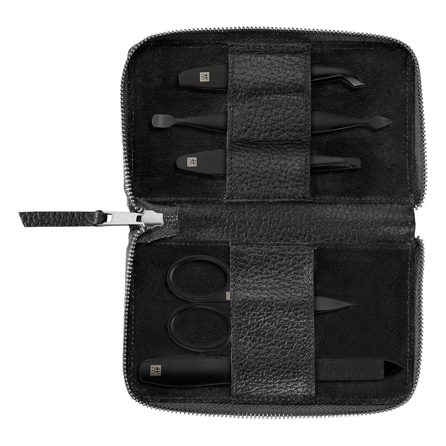 ZWILLING Manicure Set (5 Pieces, Genuine Leather Press Stud Closure, Travel Set, with Nail Scissors and Cuticle Cutter), Premium, Black Edition