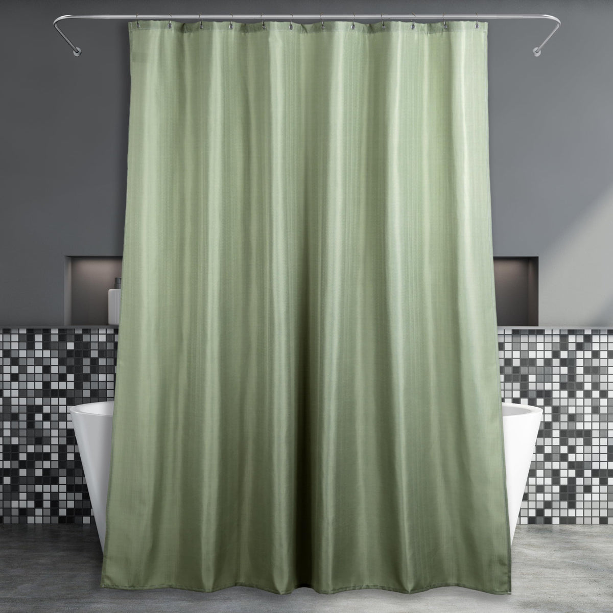 Popkozzi Green Fabric Bathroom Shower Curtain: Anti Mould Mildew Resistant Water Repellent Washable Shower Curtain - Elegant Lightweight Polyester