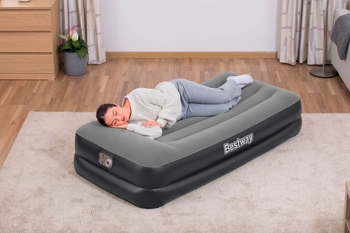Bestway | Tritech Air Mattress, Twin Size with Built in AC Pump | Durable Inflatable Mattress with Fast Inflation and Storage Bag, Grey