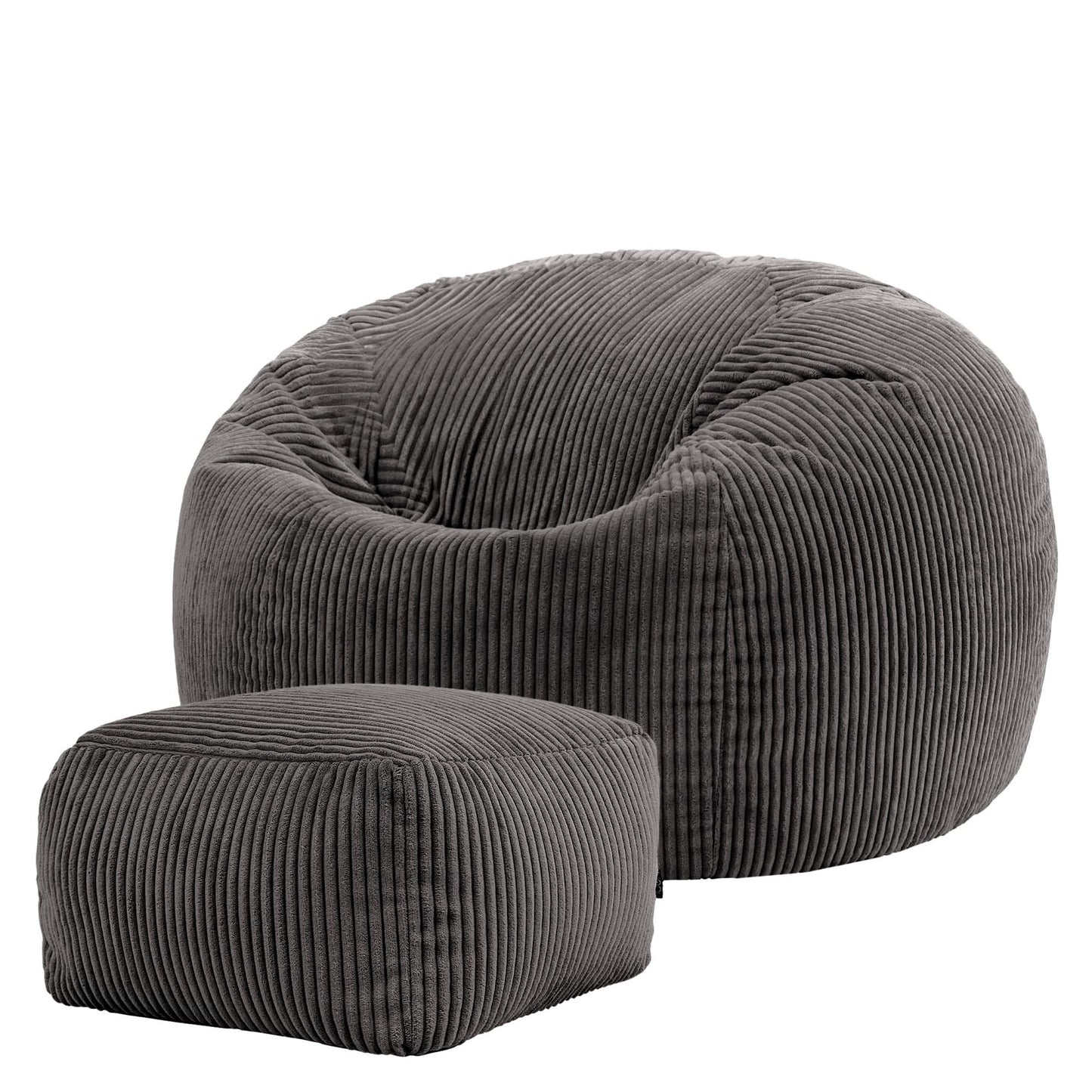 icon Kingston Cord Bean Bag & Footstool with Filling Included, Grey