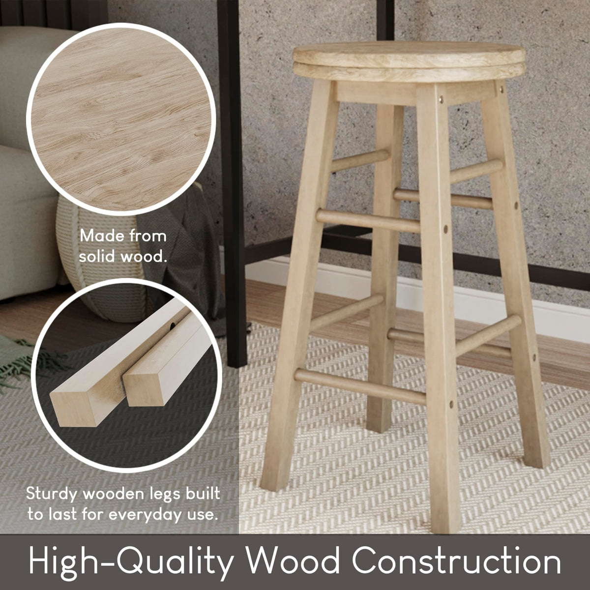 Chef Vida Modern Breakfast Bar Stool, 360 Swivel Kitchen Counter Home Bar Seat, Solid Wood (1, Pine)