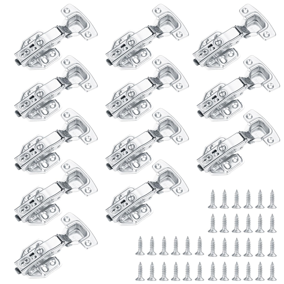 12pcs Kitchen Cabinet Soft Close Mute Full Overlay Hinges with Screws for Folding Wardrobe Cupboard Doors