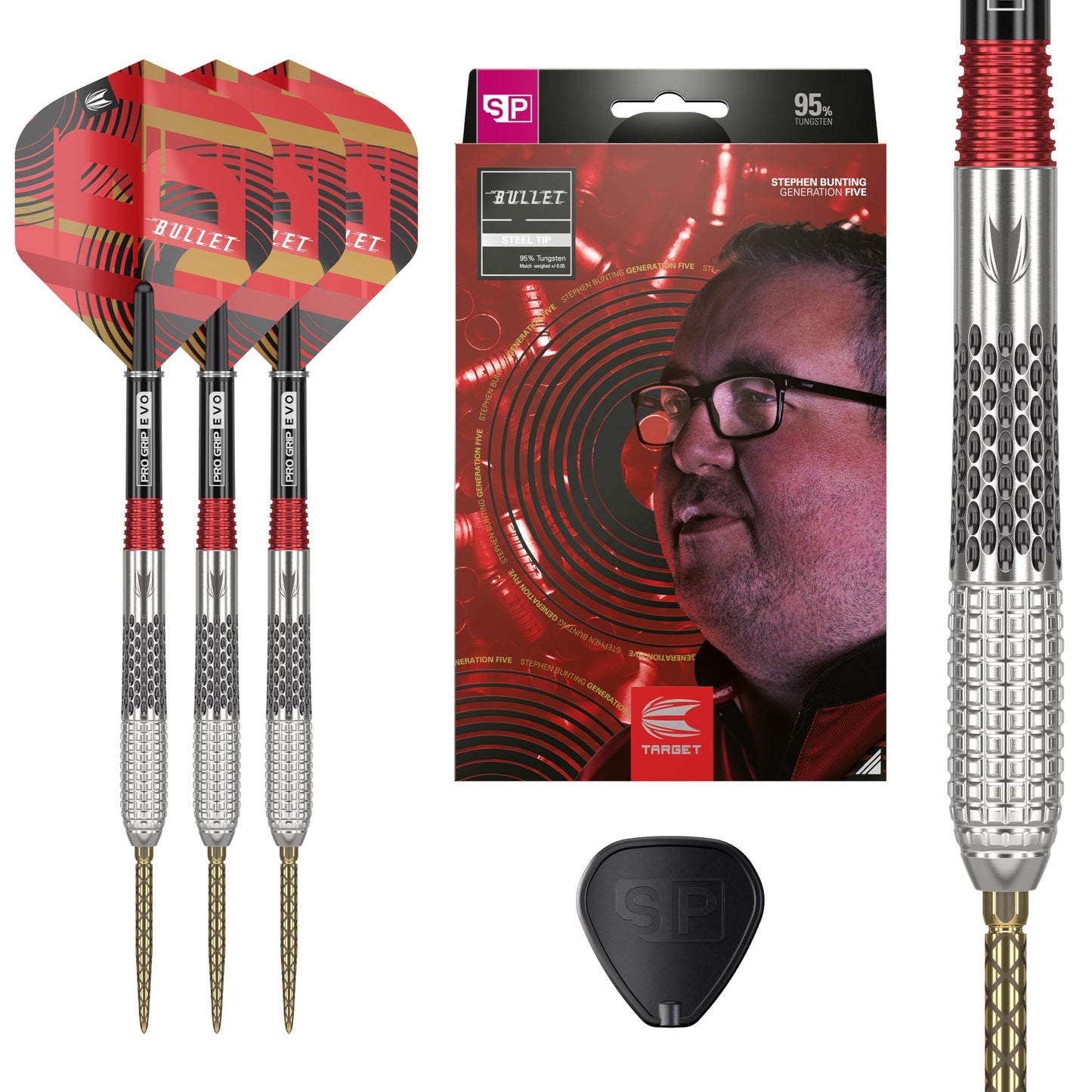 TARGET Darts Stephen Bunting G5 95% Tungsten Dart Set (25G), Steel Tip Swiss Point Darts | Generation 5 Player Edition Darts with Swiss Points,