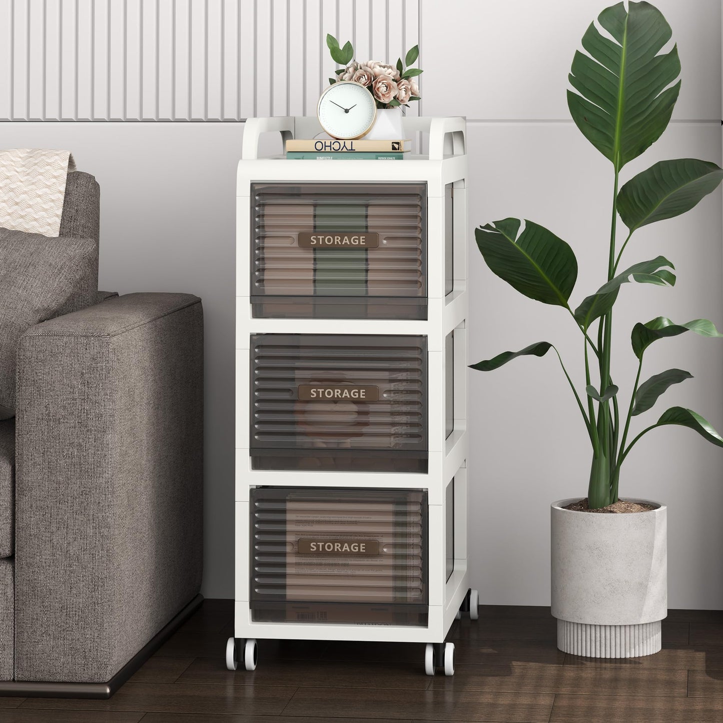 30cm Bathroom Cabinet, 3 Drawers Storage unit, 75cm Tall Toliet Organiser