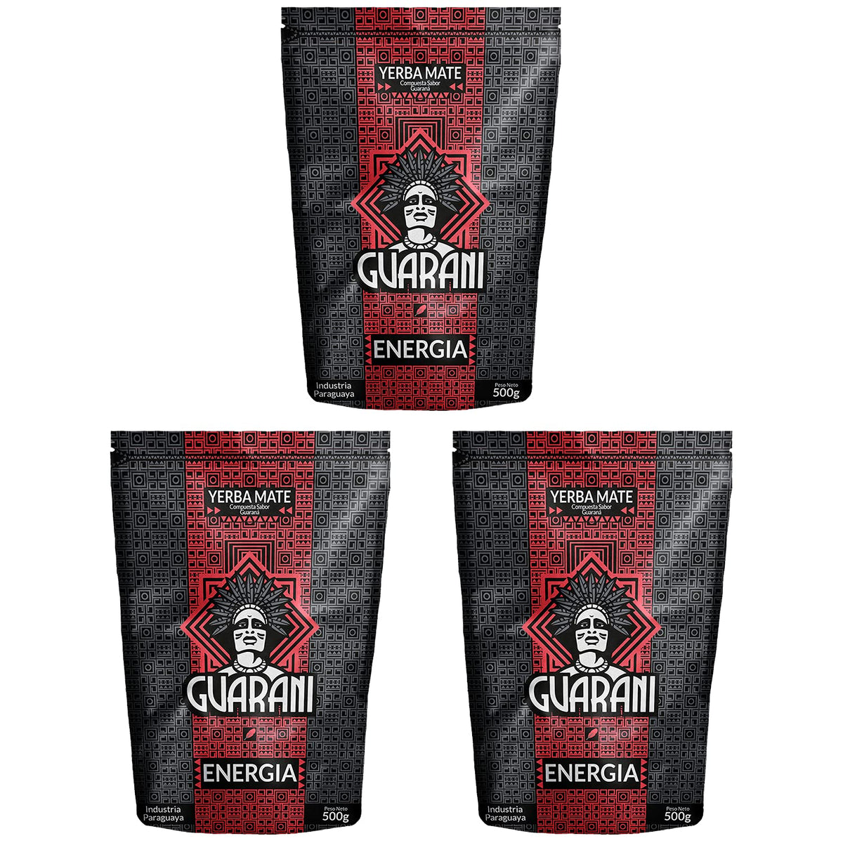 Guarani Energia Yerba Mate with Guarana 3x500g ? Paraguayan Smoked Loose Leaf Mate Tea ? Natural Energy Boost, Rich Flavour