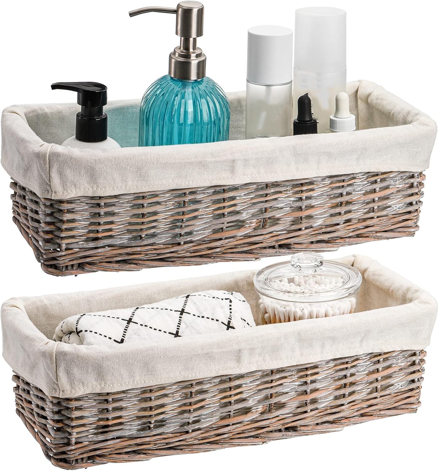 SOUJOY 2 Pack Wicker Bathroom Basket,36×15×10.5 cmToilet Paper Basket Organizer, Toilet Tank Top Storage Bin with Removable Liner