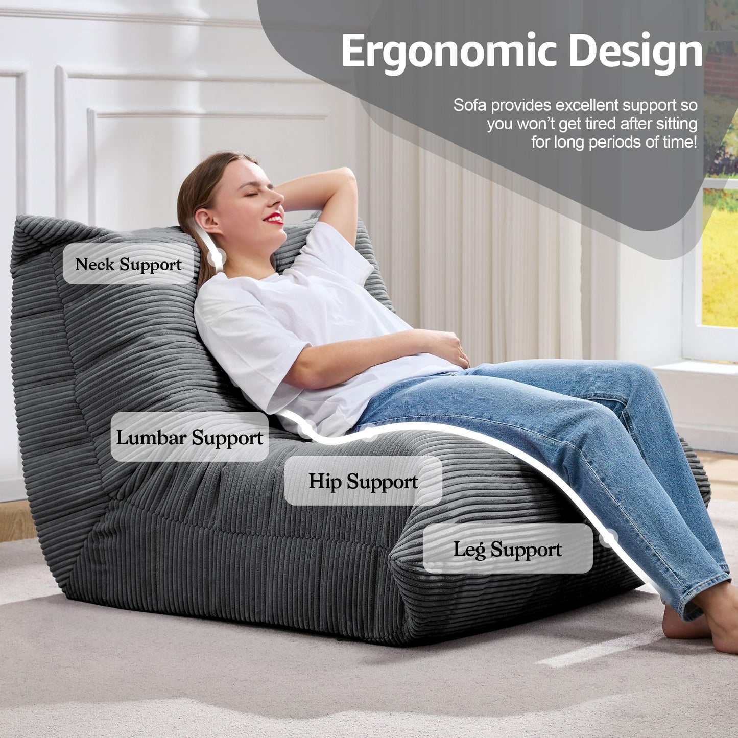 Hobestluk Bean Bag Chairs for Adults Giant Bean Bag Chair Memory Foam BeanBag Chair Togo Sofa Chair with Filler Faux Fur Fireside Beanbags Lazy Sofa
