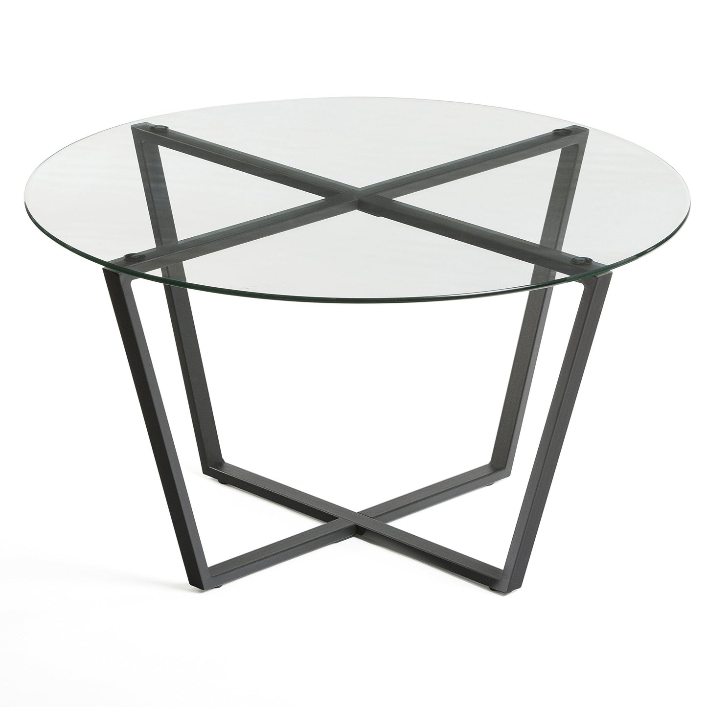Mango Steam Round Metro Glass Coffee Table/Side Table/for Living Room & Dining Room - Clear Top/Black Base