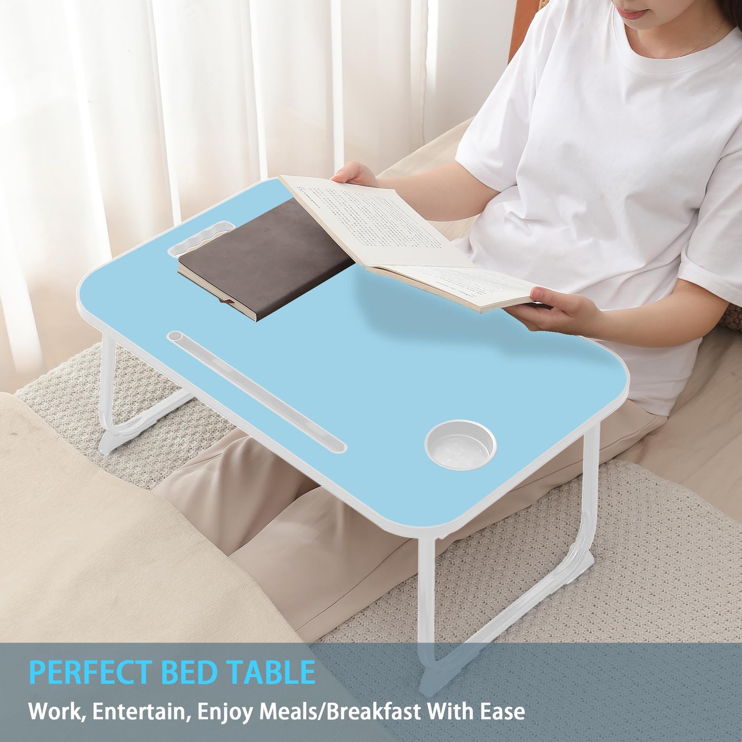 Laptop Bed Desk, Lap Desk Breakfast Tray Table for Home and Office,Eating, Reading, Writing on Bed, Sofa,Laptop Stand for Bed (Blue)